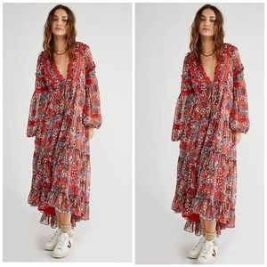 Free people Cassis Printed Chiffon Dress XS